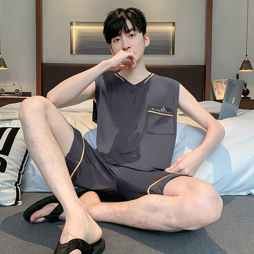 Dugu jialuo modal pyjamas masculin de gilet de glace de glace d'été sans manches mince adolescente étudiante étudiante de grande taille de vêtements de maison