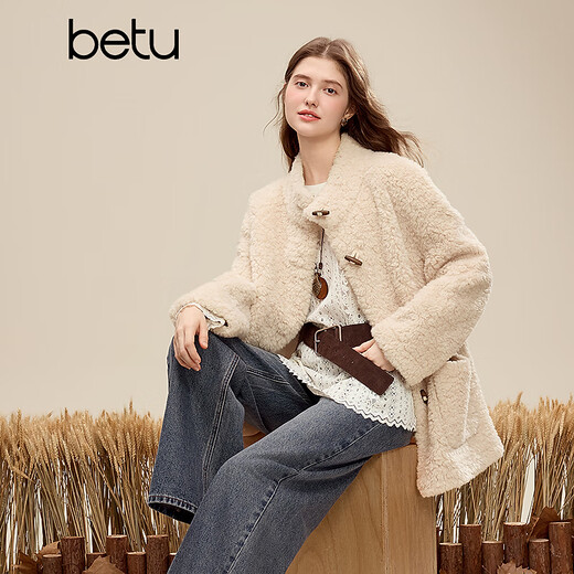 Betu women's 2025 new winter short coat trendy environmentally friendly imitation fur particle coat for women 2511T31 apricot S (apricot pre-sale shipped on 11/24)