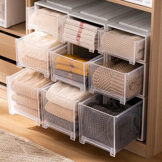 Kleiderschränke im Schubladenstart für den Schubladen im Haushalt Haushalt Transparent Aufbewahrungsbox Unterwäsche Finishing Box Dicked Capacity Clothing Storage Box 45-3523 (weiß) Feste Farbschublade 1
