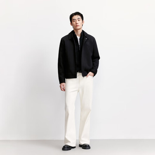 JACK&JONES 25-year men's autumn jacket men's zipper lapel short jacket men's black knitted casual long-sleeved top E43 pure black M (175)