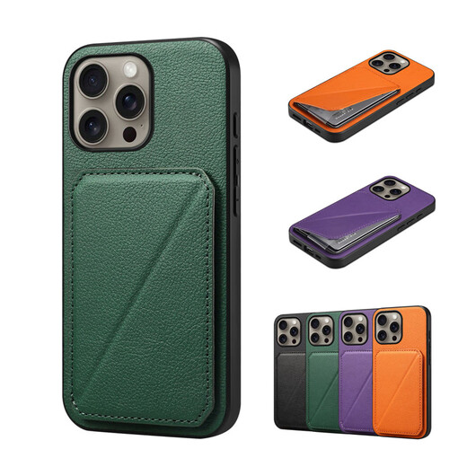 敏乔适用苹果15plus手机壳iphone 16  promax card case卡包iphone13promax手機殼14pro放卡防摔皮质保 【黑色】 iPhone 16