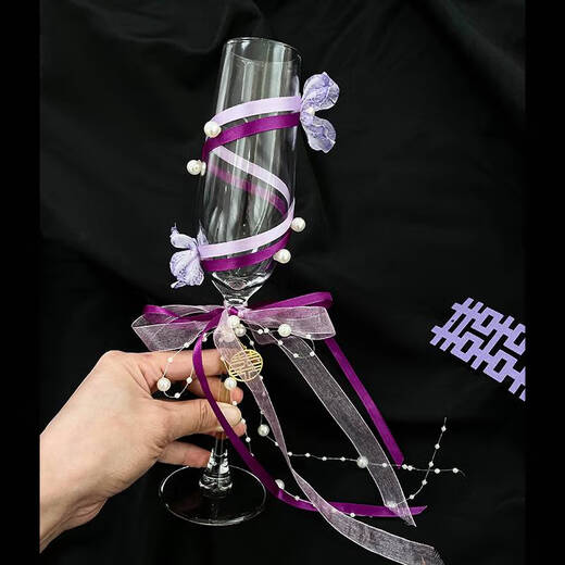 语森忆创意香槟杯装饰结婚敬酒杯一对手工diy材料包订婚结婚礼物高脚杯 B4877酒杯-粉