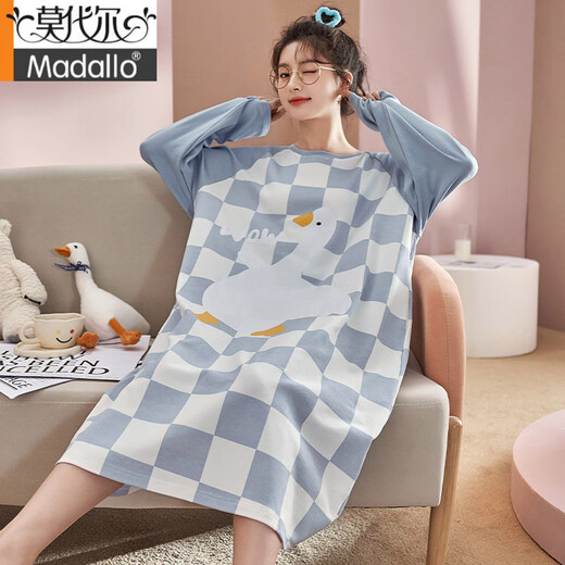 Modal 2025 Neues Nachthemd für Frauen lange Ärmel mittleren Herbst-Cartoon Lose Over-Knie-Pyjamas Dress Home Frühling und Herbst 16857 m