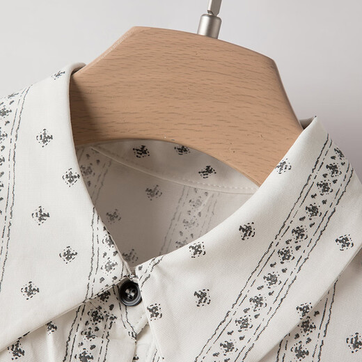 Late White New Product 2025 Autumn Temperament Printed Shirt Skin Friendly Elastic Casual Lapel Shirt for Women Color XL