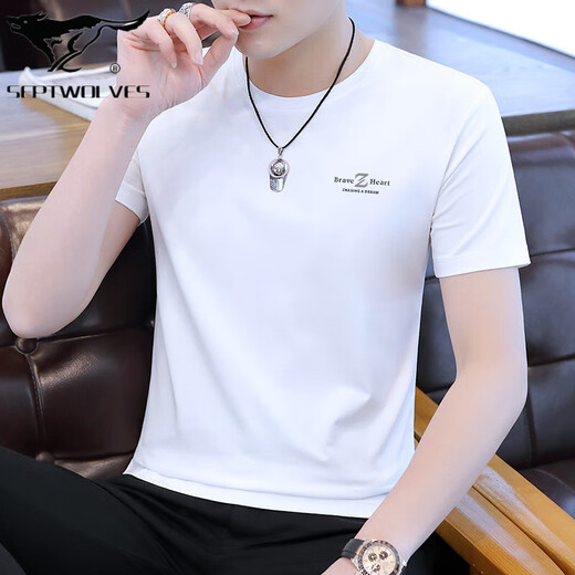 
Seven Wolves High-end Ice Silk Short-Sleeve T-Shirt Men's 2025 New Interior Wearing Base Shirt Men's Tops Half-Sleeve Summer Trends Ins D1421 White M 100Jin[Jin equals 0.5 kg]-110Jin[Jin equals 0.5 kg]