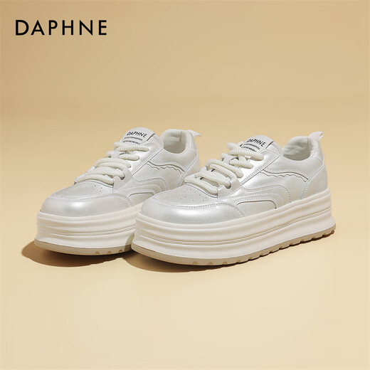 Daphne Fashion Casual Shoes Women 2025 Breathable Small White Shoes Women's Shoes New Four Seasons High-Enhanced Sponge Cake Thick Sole Board Shoes Women Beige 37