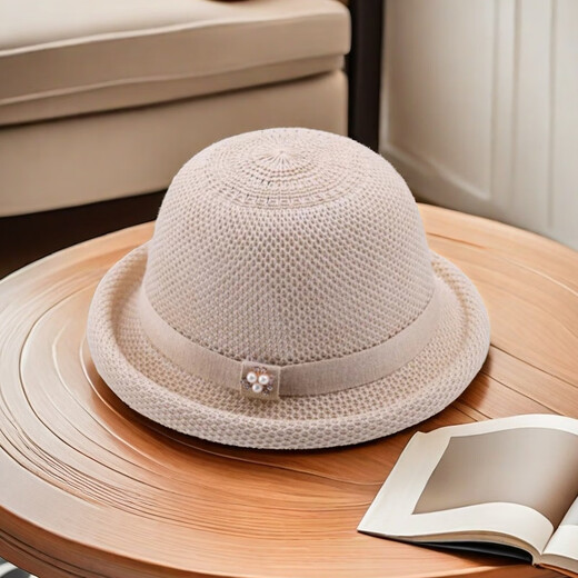 Woodpecker Thin Knitted Basin Hat Women's Fashion Versatile Hollow Top Hat Sun Hat Sun Protection Hat Leather Pink M (56-58cm)
