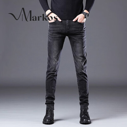 
Markos Hong Kong 2025 spring and autumn black and gray jeans for men Korean style slim feet trendy and versatile casual long trousers gray 1049 28