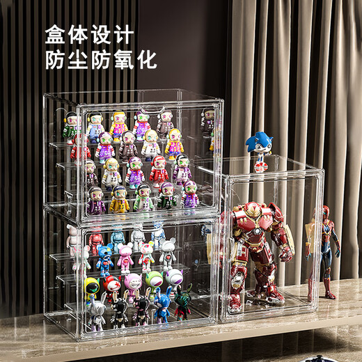 Shijanu new product acrylic storage display box blind box display cabinet transparent toy Lego shelf gundam model high transparency_display box_huge size_10 pieces (with partitions)