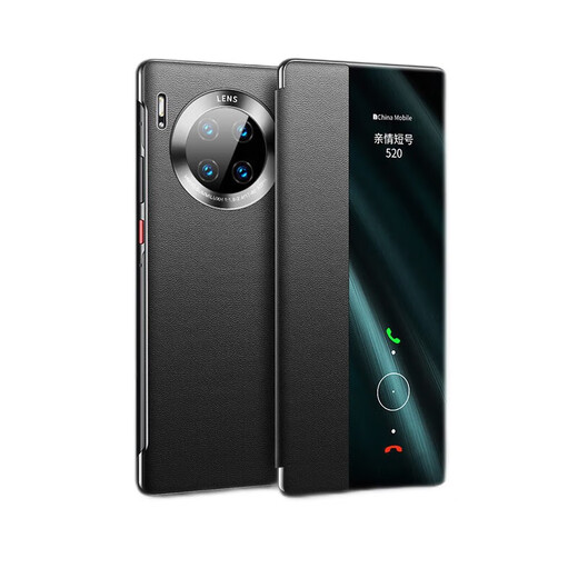山居雪 适用华为Mate30pro手机壳mate30 e翻盖式保护套全包曲面屏防摔智能休眠真素皮质套男女款高端商务 华为Mate30Pro/30ePro通用【钢琴黑】