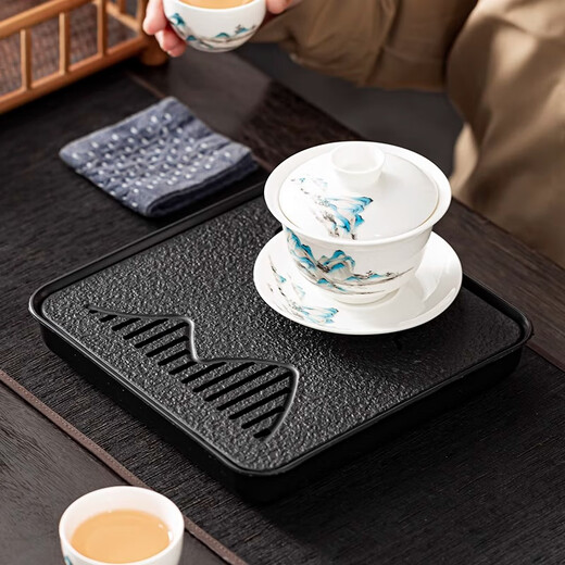 Zhexuan (zhexuan) square small imitation black gold stone tea tray for household simple small tea table dry soaking and draining Kungfu tea set water storage tray