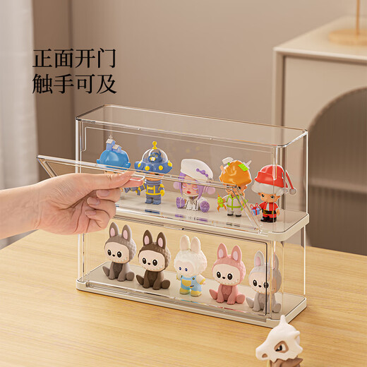 JOKOOAN blind box storage box suitable for Bubble Matera cloth figure display box cute pendant superimposed transparent dust box open door model cream color three pack