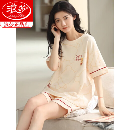 Langsha High-End Pyjamas für Frauen im Sommer Pure Cotton Shorts Shorts Sweet Thin Cotton Casual Student Home Clothing Set YX7512 9856 M [Empfohlen 80-100jin [Jin gleich 0,5 kg] tragen]