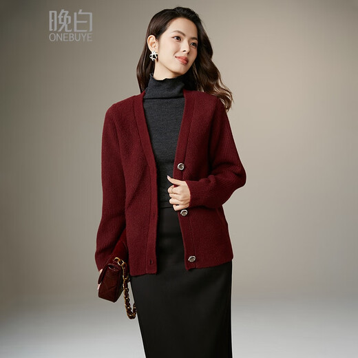 Late White New Product 2025 Winter Fashion Casual Chinese Red Sweater High Elastic Wool Knitted Cardigan Jacket for Women Burgundy M