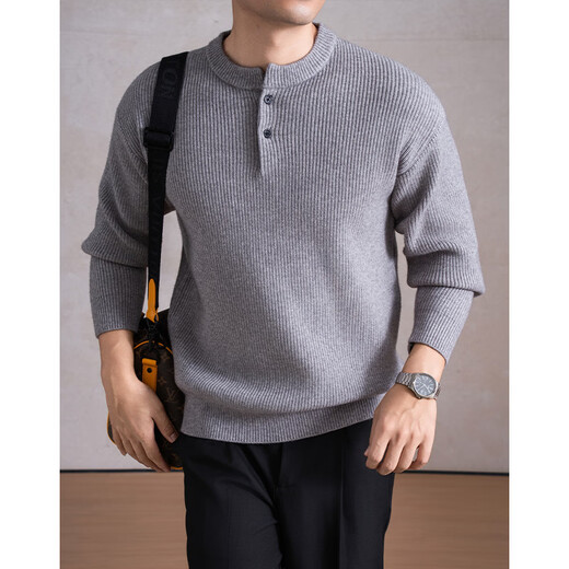 GOLDLION G+ goldlion broken code 2026 autumn and winter thickened two-button Henry collar men's sweater Yuanbao needle simple casual anti-black M
