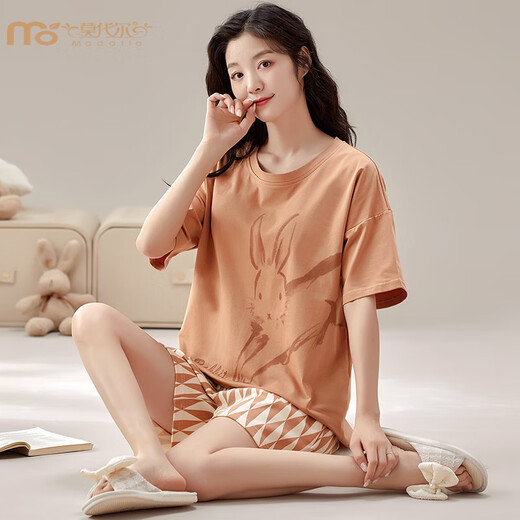 Modal d'été à manches courtes à manches courtes à manches autonomes pyjamas intégrés ensemble pour les vêtements de maison pour femmes grandes taille version coréenne décontractée mignonne et portable à l'extérieur gxt1047 l