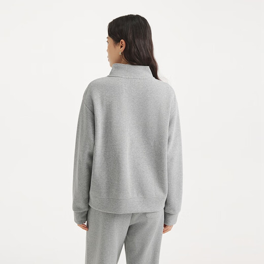 热风女士套头卫衣2025年秋季新款女款半拉链立领宽松显瘦休闲运动上衣 09灰色 S