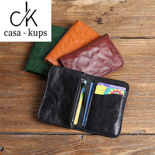 
casa-kups genuine leather mini card bag ultra-thin men's small cousin wallet women's top layer cowhide simple driver's license anti-demagnetization small bag black