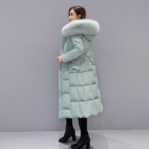 Austrian down jacket women's winter new fashion thickened fox fur mid-length knee-high trendy jacket green XL