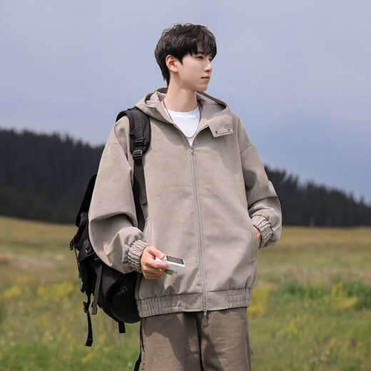 WHIM NASA men's jacket 2025 new spring and autumn American retro leather jacket men's hooded work jacket light blue XL (recommended 150-170Jin Jin equals 0.5 kg)