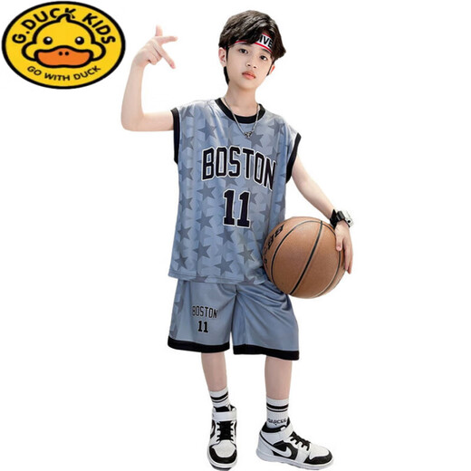 G.DUCKKIDS children's clothing boys basketball uniform quick-drying suit children's sleeveless vest summer boys summer mid-large children's sports jersey white 120 recommended for 6-7 years old
