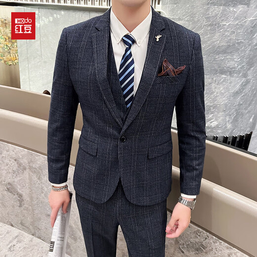 Hongdou Men's Suit Korean Style Slim Groom Wedding Formal Youth Casual Business British Banquet Dress Dark Gray Single Suit M
