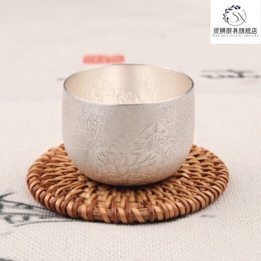 Short cloud sterling silver S999 solid silver wine set hand-made hammered large-capacity wine glass 1 two and a half sterling silver white wine small cups for home gifting small lotus 51g50ml+certificate+gift box