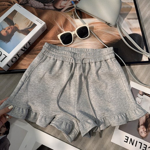 [Vêtements Xiaoxi] Nouvelles oreilles de bois de style d'été avec taille haute taille insi coréen mince pantalon large à jambes larges 6189 gris (80-95 Jin [Jin est égal à 0,5 kg]) toutes taille