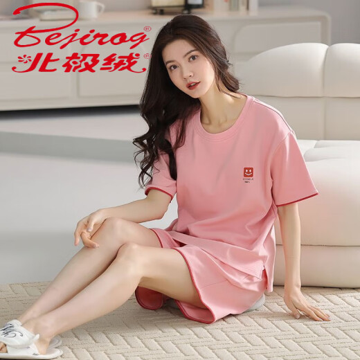 北极绒（Bejirog）100%纯棉睡衣女夏季短袖两件套装卡通甜美夏天薄款可爱外穿家居服 蔷薇色 A9859 短裤 M  【80-100斤】