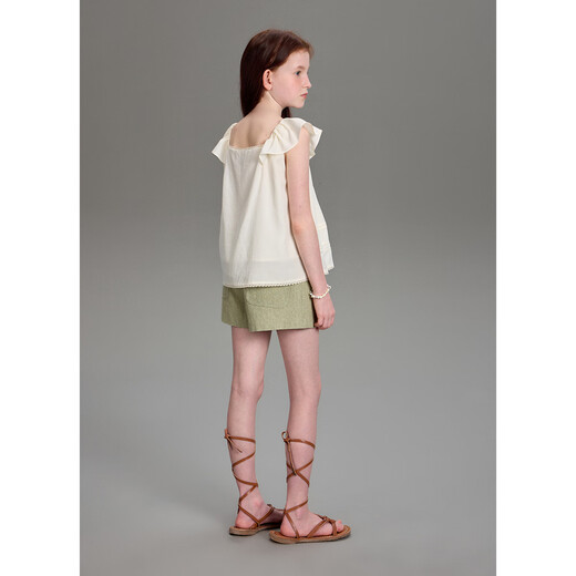 ELLE KIDS children's clothing lotus leaf small flying sleeve shirt girls summer new French resort style Lyocell shirt beige 165 (M)