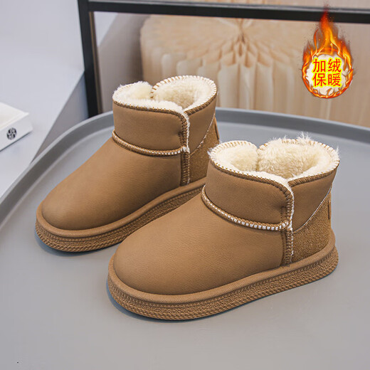 Children's snow boots winter non-slip girls' cotton shoes thickened new 2025 warm shoes plus velvet cold-resistant boys' boots camel color 36 yards/22.0cm