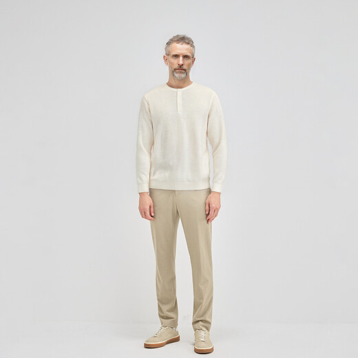 Zhengchen/Zhengchen mulberry silk cashmere blended Henry collar sweater men's autumn top Y-M96352 white S 48