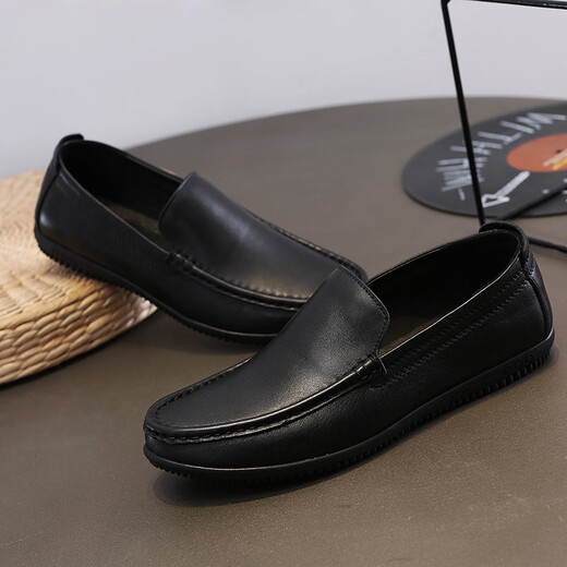 
Western Camel (VANCAMEL) Men's Soft Surface Camel toe layer cowhide genuine leather men's shoes Soft Sole lazy people pedal driving shoes Doudou shoes Atmospheric black 882-1 38