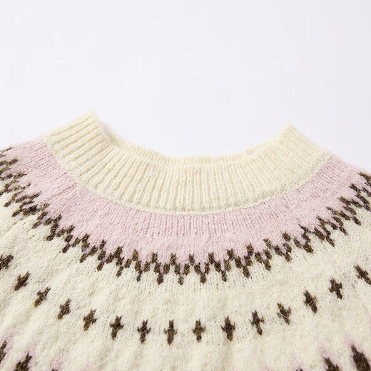 Xiangying Fair Isle Pink Sweater Women's 2025 Winter New Style Wool Round Neck Pullover Loose Knitted Sweater Top Silver Peony S