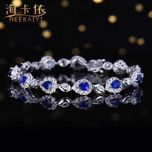 HEEKAIYI Sapphire Bracelet Sri Lanka Royal Blue Bracelet 18K Gold Diamond 520 Valentine's Day Birthday Gift for Wife Lifetime Warranty