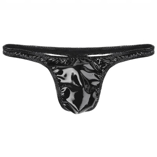 
Sexy gay low waist T-pants tempting and revealing hips light and elastic sexy men's thong bright leather U convex bag single tits black sub-size M