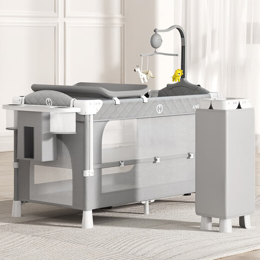 Angi Baby Crib Bewegbares Spleißbett Krippe Multifunktionales Bett faltbares Schaukelbett Neugeborene Schlafkinderbett Standardmodell Matratze + Aufbewahrung + Befestigungsgurt