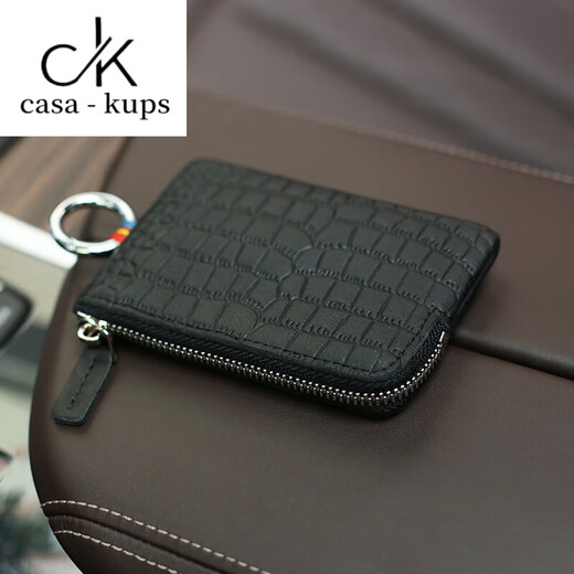 Casa-kupsck Japanische und koreanische Herren echte Leder Reißverschluss kleiner Brieftasche Kuhlatten-Mini Einfacher Gutschein Brieftasche Frauenkartentasche Schlüsselbeutel Krokodil schwarzes Krokodilmuster