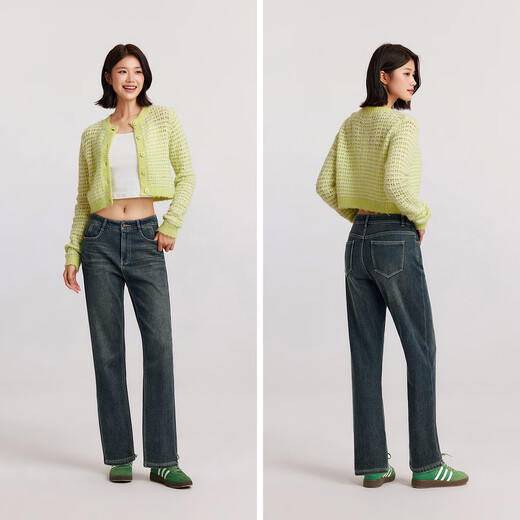 Semir jeans for women, winter velvet distressed trousers for girls, warm and leggy, ins trendy straight pants 103724124011