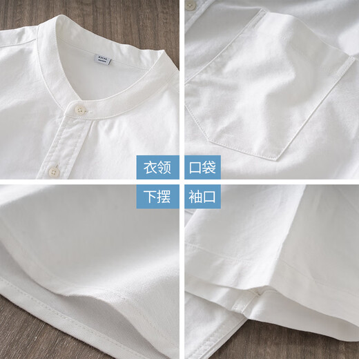 Duken Heavyweight Oxford Textile Stand Collar Short Sleeve Shirt Men's Summer Casual Inch Shirt White Henley Collar New Style White M _ (Suitable for 90-110Jin Jin equals 0.5 kg)