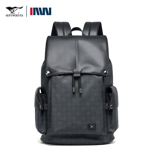 
Seven Wolf leather backpack for men high-end business commuting backpack business trip bag large capacity school bag computer men's bag Obsidian black plus size