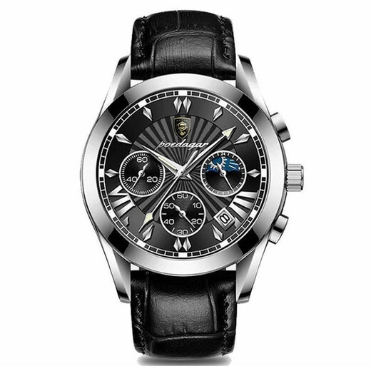 Swiss watch men's fully automatic mechanical watch luminous waterproof student youth sports trendy quartz watch 6198 steel belt silver case black surface