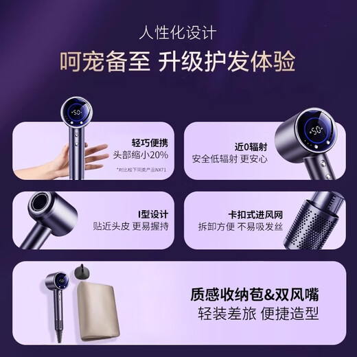 Sawang Germany Hair Dryer Home Silent Negative Ion High Power Non-Hazardous Hair Care Hair Dryer Leafless Hair Dryer Quick-drying Hotel Hair Salon Girlfriend Wife Portable Style Sky Gray Wind Temperature Digital Display Magnetic Air Nozzle
