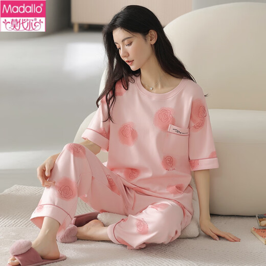莫代尔夏季女士短袖睡衣套装纯棉长裤纯棉家居服夏天韩版薄款可外穿 Y9719 L (建议95-115斤)