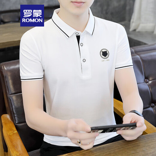 
ROMON short-sleeved T-shirt for men 2025 new summer new youth simple trend half-sleeved lapel Polo shirt clothes K12801 green L