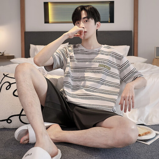 Muji Com Muj même coton pur coton à manches courtes pour adolescents à rayures Les vêtements à domicile peuvent être usés pour le costume extérieur yzt679 hommes l [recommandé 110-135 Jin [Jin est égal à 0,5 kg] usure]