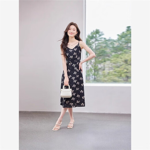 Si Jie Shanghai Endi Kleidung Dongguan Stadt Han Duoyi Kleidung Bow Hosenteil Kleid Französisch Blumen Sommer 9928 Schwarzes Kleid S