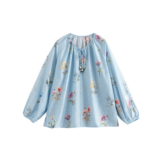 Chuyu Small Fresh Linen Printed Shirt Women's 2025 Spring New Loose Shirt Top Blue Bottom Green Velvet XL