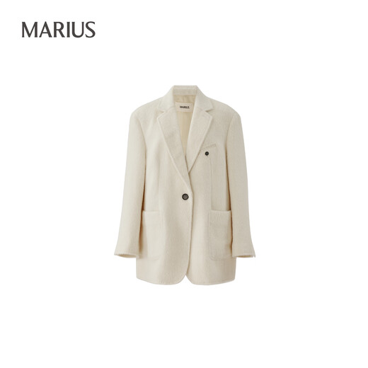 MARIUS Envelope Coat Alpaca Fashionable and Casual One-Hand-Length Asymmetric Hunting Collar Suit Coat White M