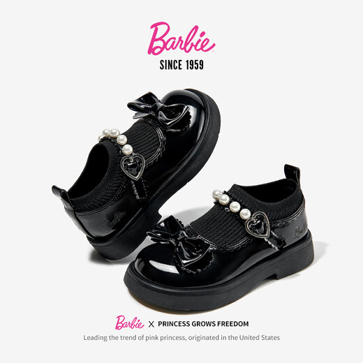 Barbie Girls Campus Black Leather Shoes Spring and Autumn Girls Soft Sole Small Leather Shoes Little Girls Princess Shoes DA6917 Black 31